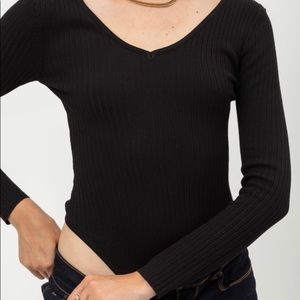 V-Neck Bodysuit- Black